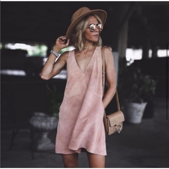 Free People Retro Love Suede Genuine Leather Mini Fit Flare Shift Dress size XS - Picture 2 of 14